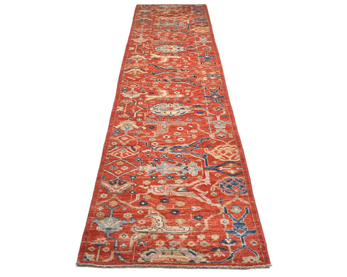 12 Ft Rust Aryana Afghan Hand Knotted Veg Dye Wool Runner Rug